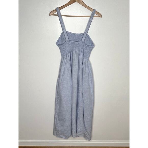 J. Crew Womens Smocked Midi Dress Large Baby Blue Linen Cotton Blend Summer - Picture 9 of 12